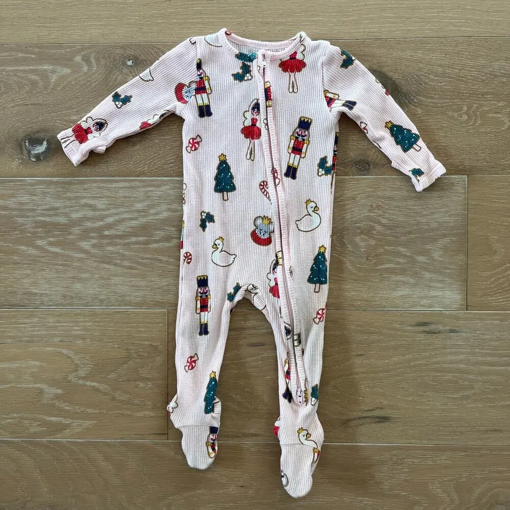 Angel Dear Christmas Footie 6-9M Sugar Plum Fairy Pink Bamboo 2 Way Zip Pajamas